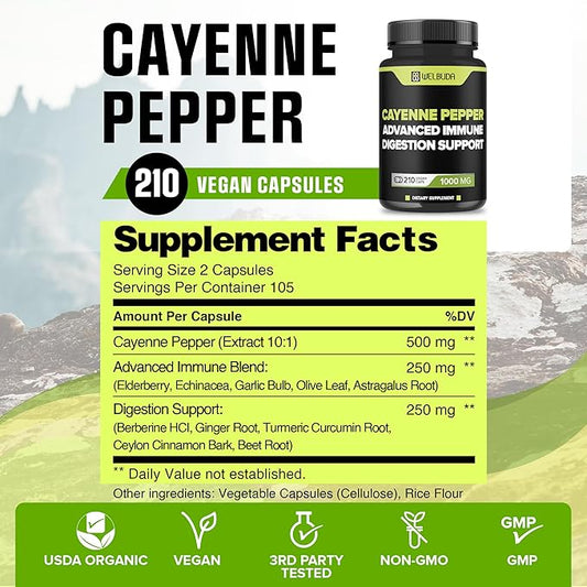 210 Capsules - Cayenne Pepper Supplements 10:1 with