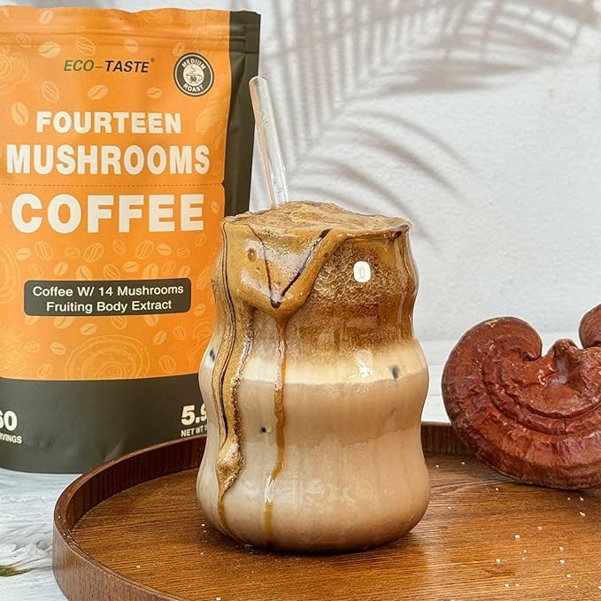 ECO-TASTE Mushrooms Coffee 14 in 1-60 Servings, Arabica Coffee with Lion's Mane, Reishi, Maitake, Turkey Tail, Chaga Fruiting Body Extract, 30% Beta-Glucan for Focus & Gut Health Support, 5.9oz