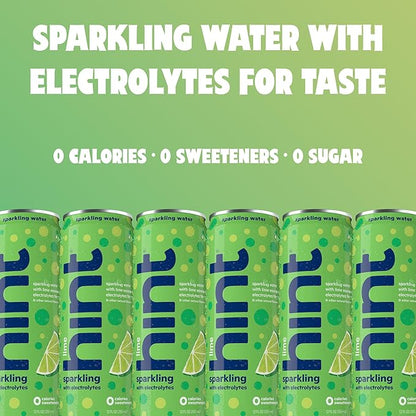 Hint Sparkling Water, Lime - Canned Flavored Water Beverages with Electrolytes, Zero Calories, and Sugar Free - 12 Fl Oz Cans (Pack of 12)