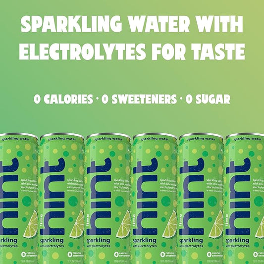 Hint Sparkling Water, Lime - Canned Flavored Water Beverages with Electrolytes, Zero Calories, and Sugar Free - 12 Fl Oz Cans (Pack of 12)