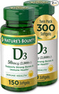 Nature's Bounty Vitamin D3, Vitamin Supplement, 50mcg, 2000IU,150 2000IU,150 Count 2)