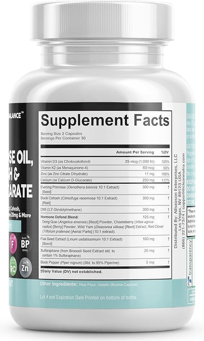 Clean Nutraceuticals DIM 300mg Evening Primrose 3000mg Black 3000mg Calcium 250mg Sulforaphane 60 Caps