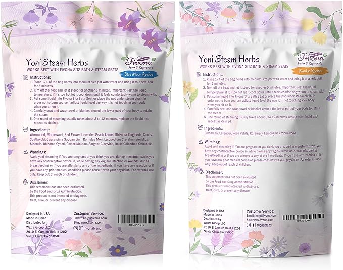 Fivona Yoni Steam Kit 3-in-1 Complete Set of Over The Toilet Foldable Steamer Seat and Hand Pump with 1 Pack of Blue Moon and 1 Pack of Sunrise Yoni Steaming Herbs