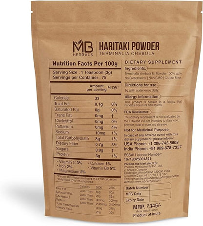 MB Herbals Haritaki Powder 8 oz 227 Gram 0.5 lb