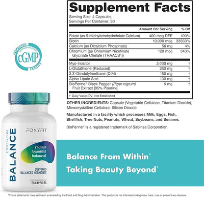 Essential Balance Hormonal Support and Vitamin Supplement for Women by Foxy Fit – Antioxidant, Healthy Skin & Hair for Daily Use* (30 Servings)