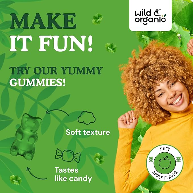 Wild & Organic Gingko Biloba 120mg Gummies 60 Pectin-Based