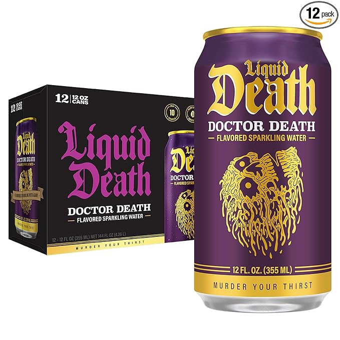 Liquid Death, Doctor Death, Soda-Flavored Sparkling Water, 12-Pack (12oz Cans), Low Calorie & No Artificial Sweeteners