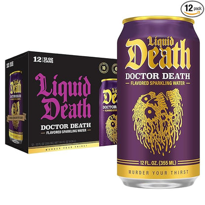 Liquid Death, Doctor Death, Soda-Flavored Sparkling Water, 12-Pack (12oz Cans), Low Calorie & No Artificial Sweeteners