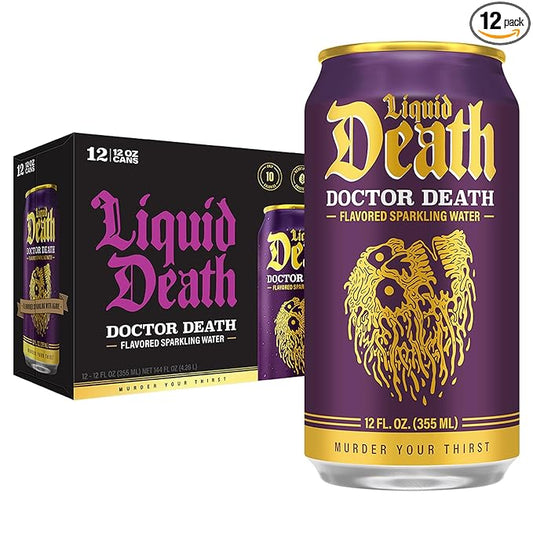 Liquid Death, Doctor Death, Soda-Flavored Sparkling Water, 12-Pack (12oz Cans), Low Calorie & No Artificial Sweeteners