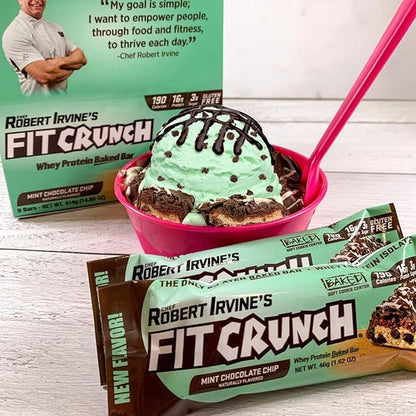 FITCRUNCH Snack Size Protein Bars, 6-Layer Baked Bar, 3g of Sugar, Gluten Free & Soft Cake Core (9 Bars, Mint Chocolate Chip)