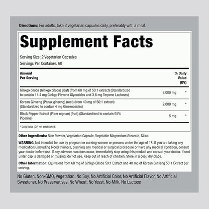 Piping Rock Panax Ginseng Capsules 5000 mg 120 Count