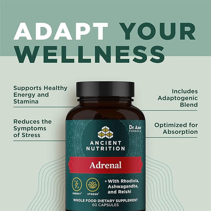 Adrenal Support with Ashwagandha Supplement by 1300mg, 60 60 Capsules