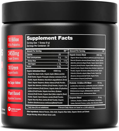 NutraChamps Super Greens Powder Premium Superfood | 20+ Organic Green Veggie Whole Foods | Alfalfa, Spirulina, Chlorella & More | Antioxidant, Digestive Enzyme & Probiotic Blends | Watermelon