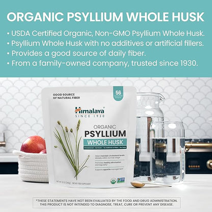 Himalaya Organic Psyllium Whole Husk, Natural 56-Tablespoon Supply, 12 Oz