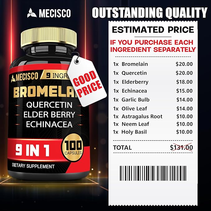 Bromelain 1000mg with Quercetin, Elderberry, Echinacea 100 Capsules