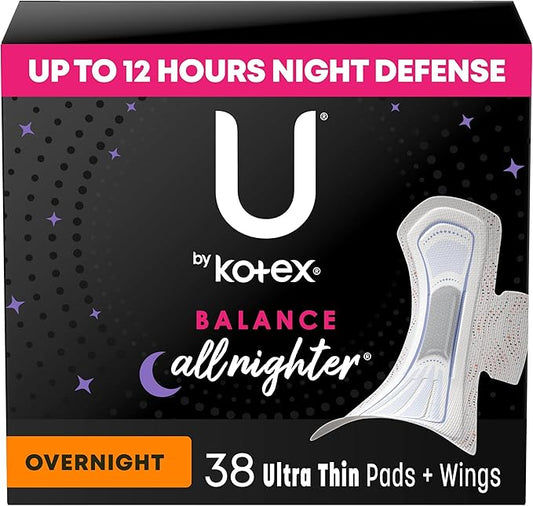 U by Kotex Balance Overnight Pads 38 Count