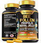 Organic Bee Pollen Supplement for Men and Women, 7in1 Formula with Propolis, Royal Jelly, Turmeric, Carob & More - Energy, Immune, Digestive Support - Rich in Nutrient, Vitamins - 150 Capsules