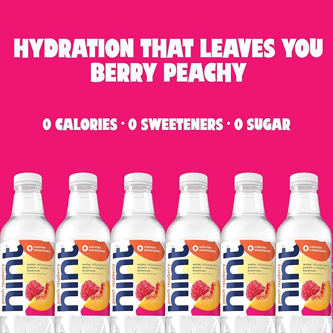 Hint Water Peach Raspberry, Pure Water Infused with Peaches & Raspberries, Zero Sugar, Zero Calories, Zero Sweeteners, Zero Preservatives, Zero Artificial Flavors, 16 Fl Oz (Pack of 12)