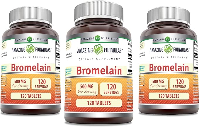 Amazing Formulas Bromelain 500 Mg Tablets Supplement (120 Count 3 Pack)