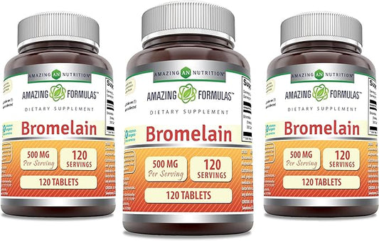 Amazing Formulas Bromelain 500 Mg Tablets Supplement (120 Count 3 Pack)