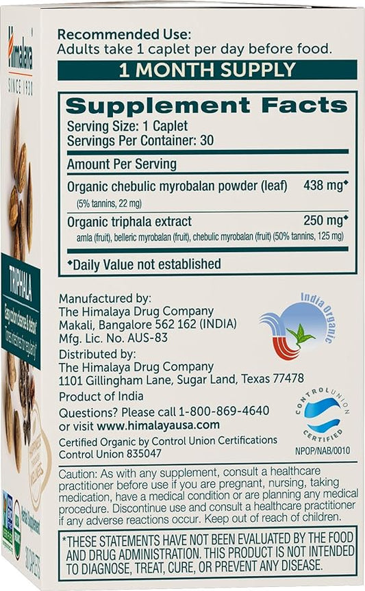 Himalaya Organic Triphala Herbal Supplement 688 mg, 30 Plant-Based