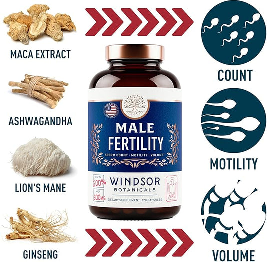 Male Fertility Supplement with Maca Root 3rd Party 120 Capsules, 2 Month