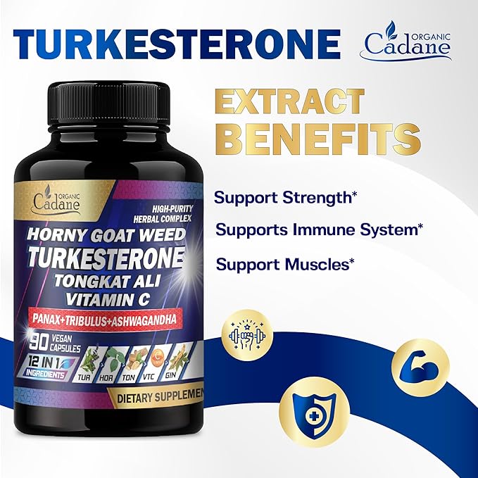Organic Cadane Turkesterone 7500mg VitaminC 30mg 1500mg Supplement 90 Vegan