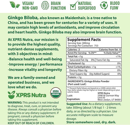 XPRS Nutra Organic Ginkgo Biloba Powder (8 oz)