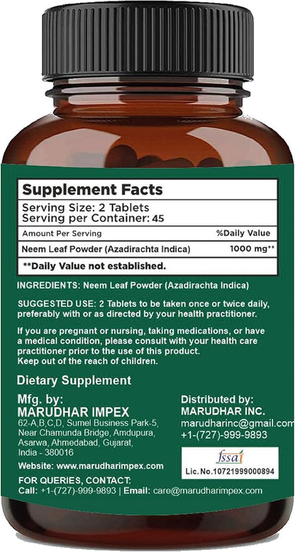 Neem Tablets by mi Nature| 90 1000 mg| 45 Days