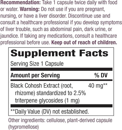 Nature's Way Premium Black Cohosh, Menopause 40 mg 120 Vegan