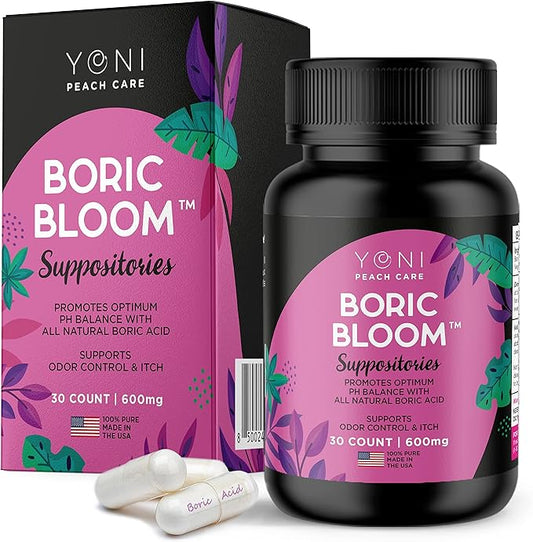 Yoni Peach Care Boric Acid Suppositories 100% Pure (30 Count)