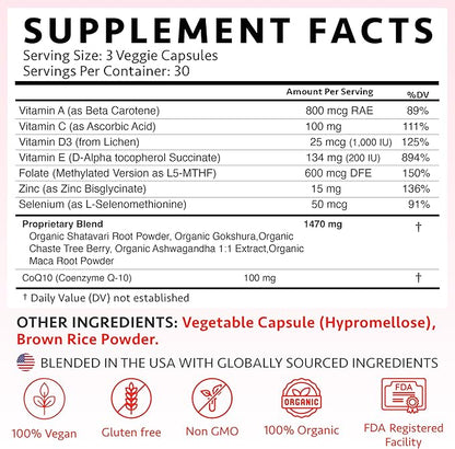 Ayurvedic Fertility Supplements for Women CoQ10, Maca 120 Capsules