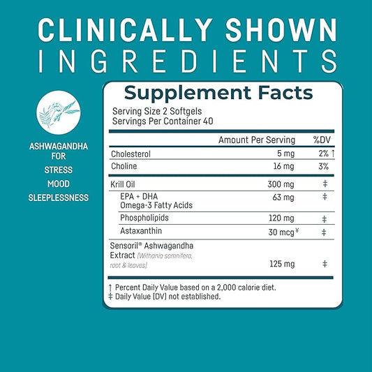 Kori Stress & Body Adaptogen Supplement Ashwagandha/Omega-3 Fatty 80 softgels