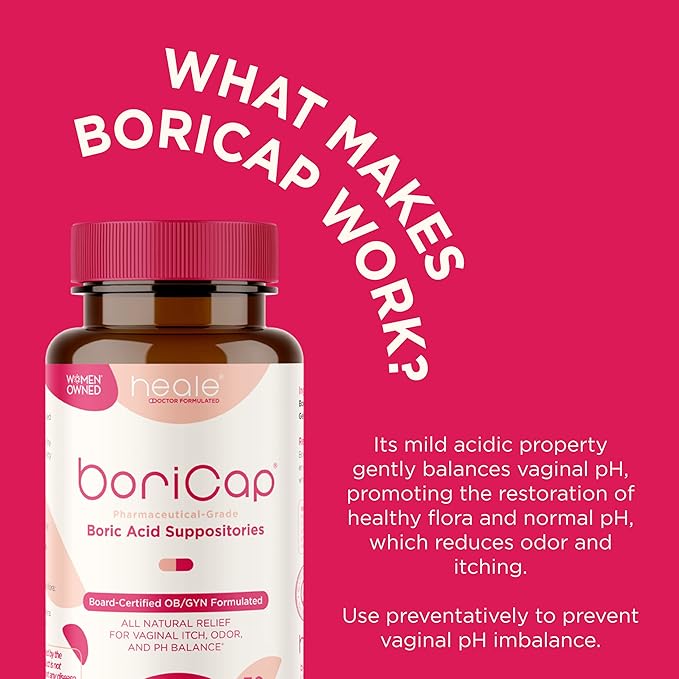 BoriCap - Boric Acid Suppositories for Women - 600 mg - Vaginal Health, pH Balance, Itch & Odor - Natural - Feminine Care - by Heale - 90 Capsules