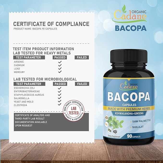 Organic Cadane 5000mg Bacopa Monnieri Supplement 90 Capsules 3 Month