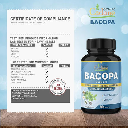 Organic Cadane 5000mg Bacopa Monnieri Supplement 90 Capsules 3 Month
