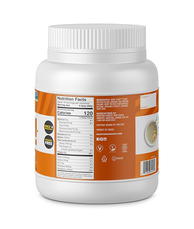 Manitoba Harvest Hemp Yeah! Organic Protein 20g of 2g of 2g Omegas 3&6 Per 1 lbs