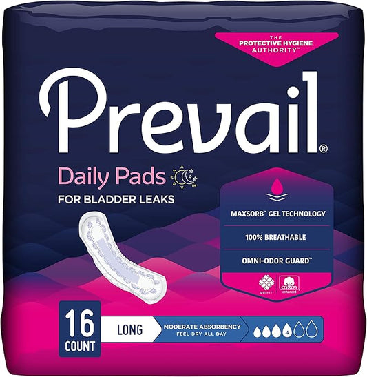 Prevail Feminine Pads, Moderate Long, 16