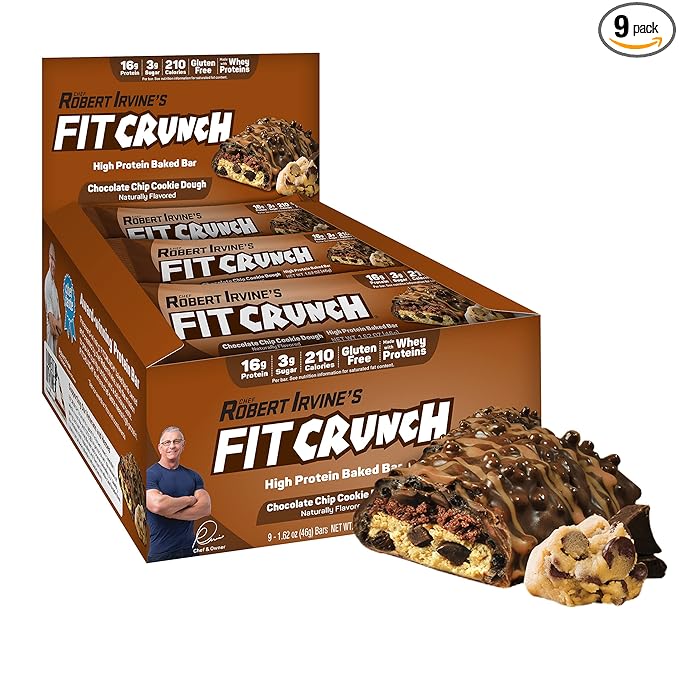 FITCRUNCH Snack Size Protein Bars, 6-Layer Baked Bar, 3g of Sugar, Gluten Free & Soft Cake Core (9 Bars, Chocolate Chip Cookie Dough)