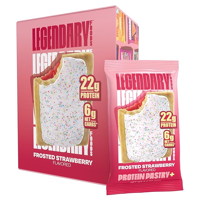 Legendary Foods 22g Protein Pastry+ Premium Low Carb Meal Replacement Bar - Low Glycemic, Gluten Free Protien Snacks - Healthy Keto Snack Box, 8x Zero Sugar Energy Bars - Bariatric Diabetic Friendly