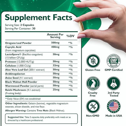Candida Cleanse - Candida Complex Anti Overgrowth Support with Caprylic Acid, Oregano & Probiotics for Yeast Balance – Supports Gut Health, Digestion & Immune Function – 60 Capsules