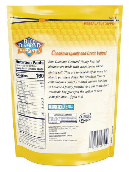 Blue Diamond Almonds Honey Roasted Snack 1 Pound 1)