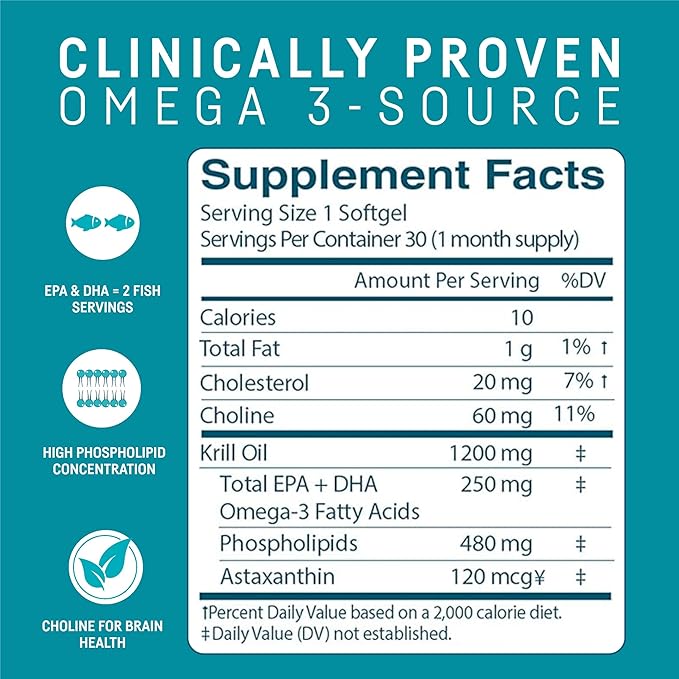 Kori Krill Oil Omega 3 Supplement, 1200mg Softgels, 30 Softgels,
