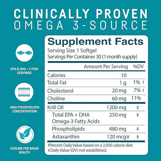 Kori Krill Oil Omega 3 Supplement, 1200mg Softgels, 30 Softgels,