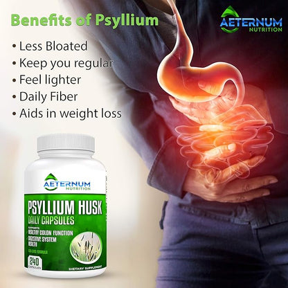 Aeternum Psyllium Husk Caps USA Made 240 Husk 725 Mg 100% Soluble