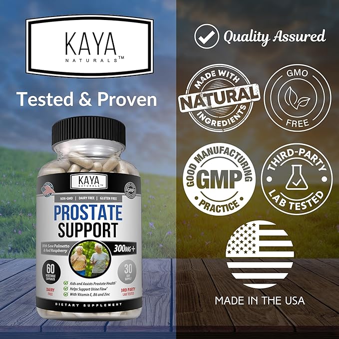 Kaya Naturals Prostate Support | Saw Palmetto, Potent DHT Blocker for Hair Growth, Promote Sleep, Beta Blocker to Reduce Frequent Urination, Support Bladder Emptying & Stamina Supplement (60 Capsules)