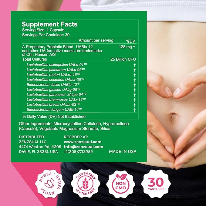 ZENZSUAL Zenbiotic Probiotics for Women – Supports Vaginal Health, pH Balance, Odor Control, Digestive Wellness, Hormone Balance, and Immune Function – 25 Billion CFU