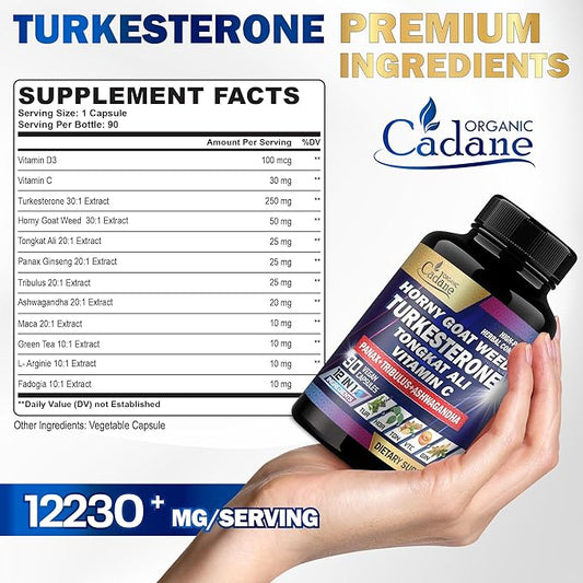Organic Cadane Turkesterone 7500mg VitaminC 30mg 1500mg Supplement 90 Vegan