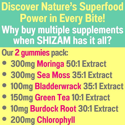 Moringa Irish Sea Moss Chlorophyll EGCg Green Tea Burdock Root Bladderwrack Super Greens Gummies, Powder Capsules Pills Liquid Drops Oil Tincture Supplement Supplements Alt, Organic Green Seamoss