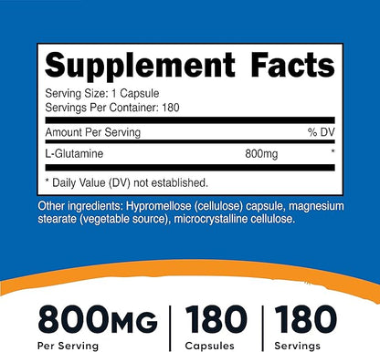 Nutricost L-Glutamine 800mg, 180 Capsules